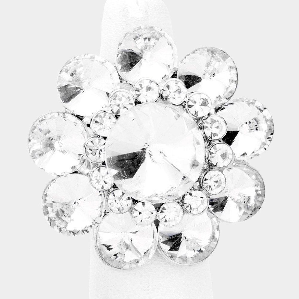 Elegant Silver Elastic Floral Ring